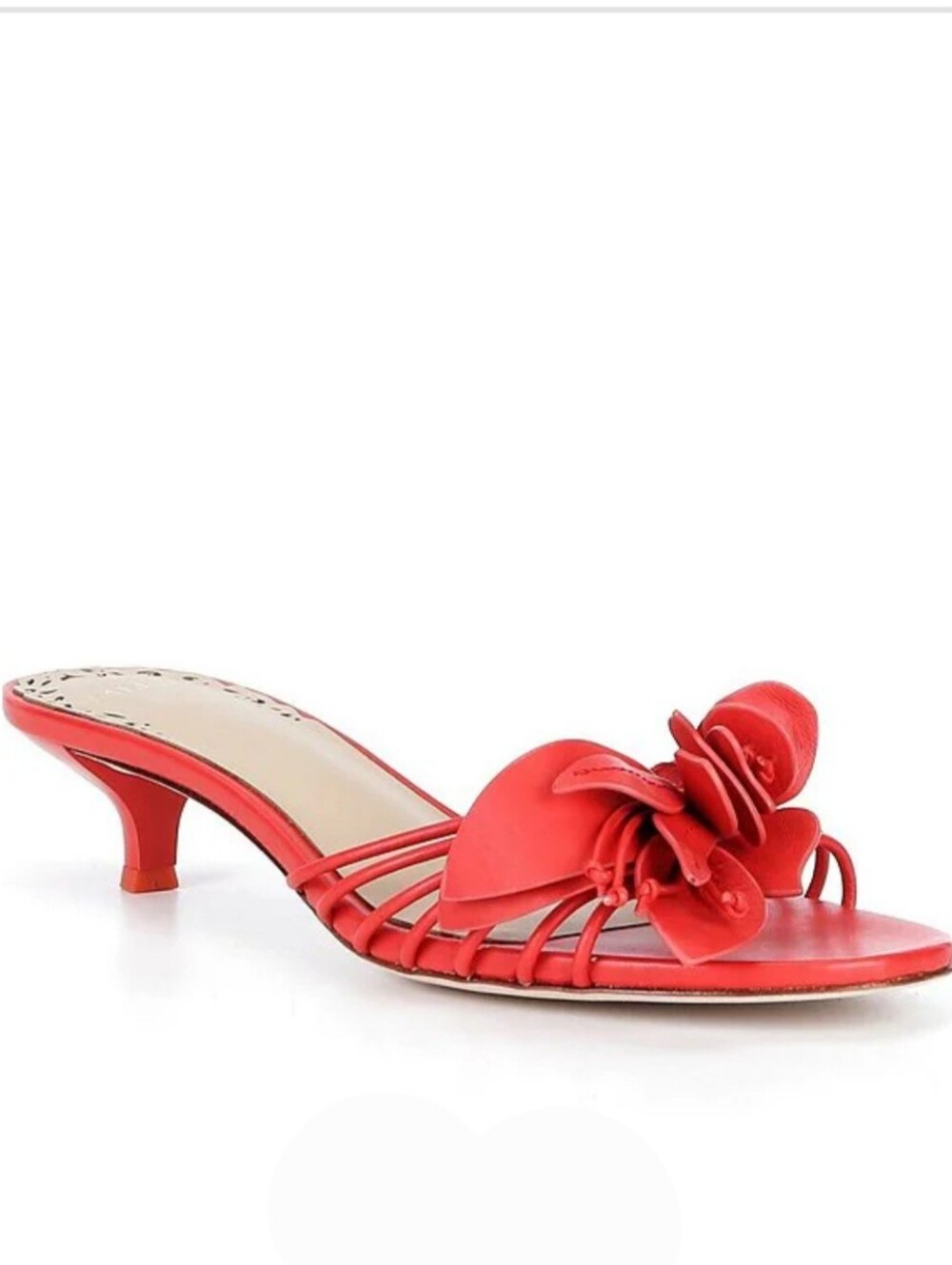 Antonio Melani Natasha Sandals 9.5 Red Leather Flower Mules Kitten Heel New $130